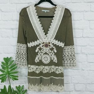 Passion Concept Victorian Lace Jeweled Tunic Top